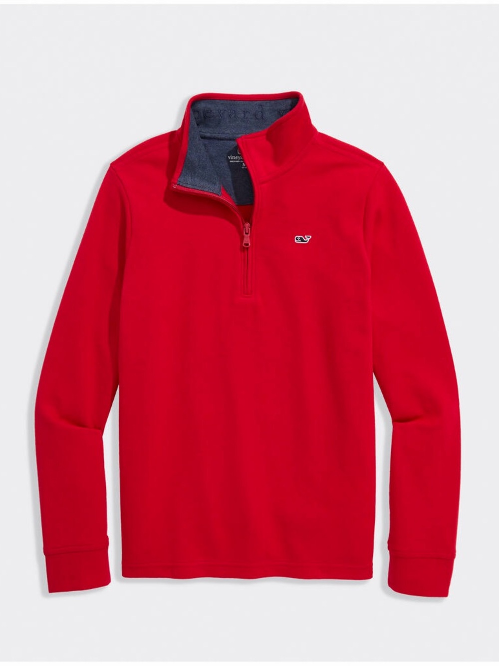 Vineyard Vines Kids Red Quarter-Zip Pullover with Navy Lining